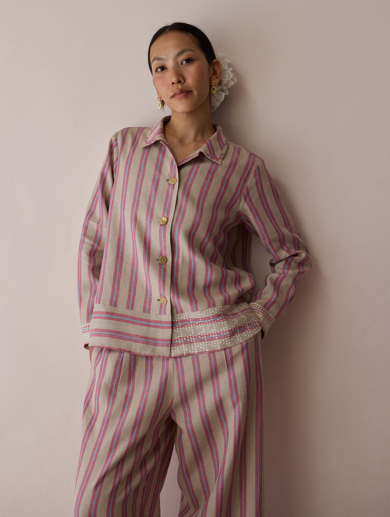 Erra Block-Printed Linen Co-ord-Natural linen co-ord set by Manan in off white for women Worldwide