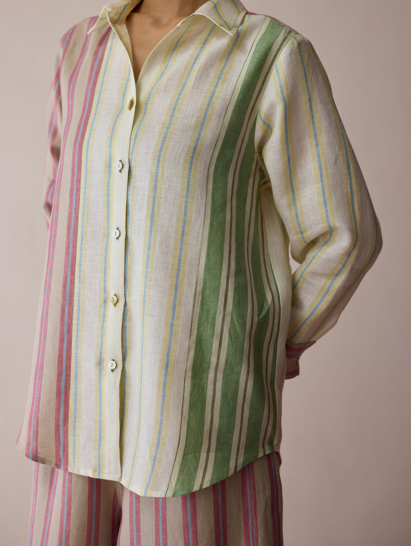 Leena Patchwork Linen Co-ord Set linen co-ord set by Manan in ivory for women Worldwide