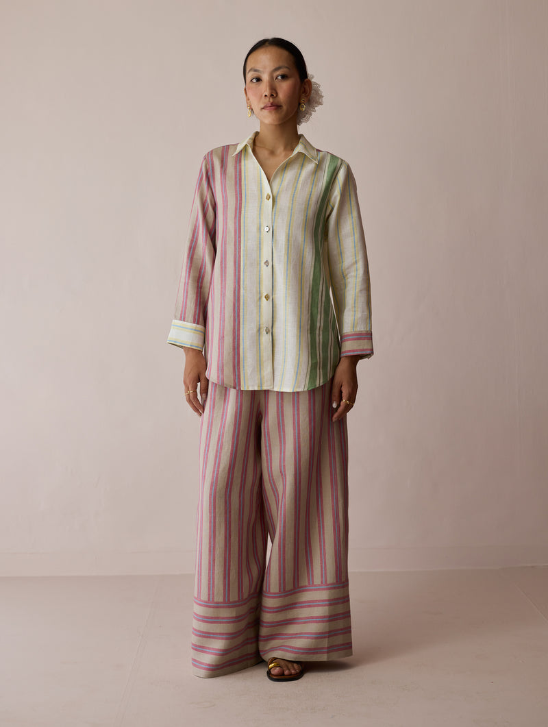 Leena Patchwork Linen Co-ord Set linen co-ord set by Manan in ivory for women Worldwide