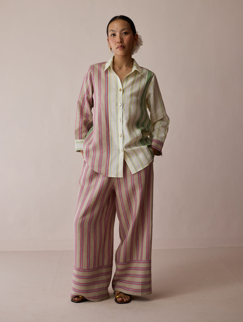 Leena Patchwork Linen Co-ord Set linen co-ord set by Manan in ivory for women Worldwide