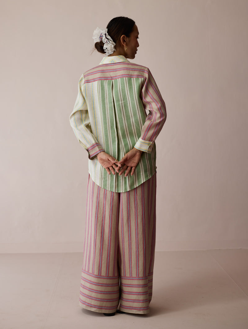 Leena Patchwork Linen Co-ord Set linen co-ord set by Manan in ivory for women Worldwide