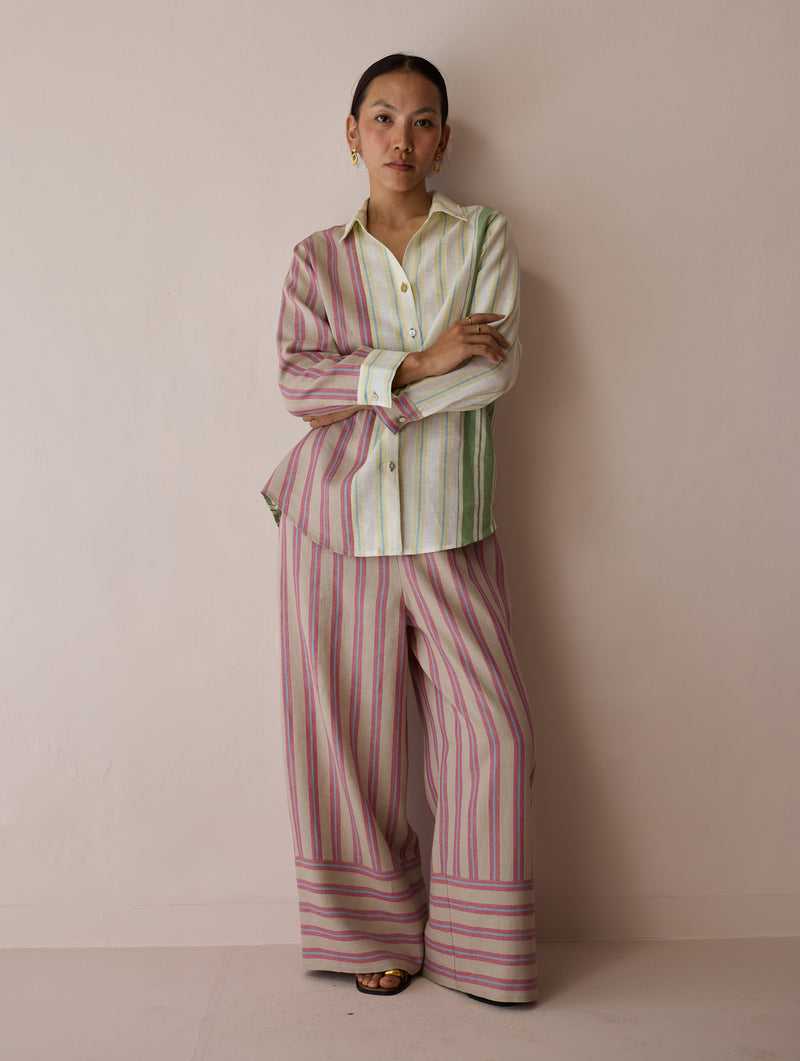 Leena Patchwork Linen Co-ord Set linen co-ord set by Manan in ivory for women Worldwide