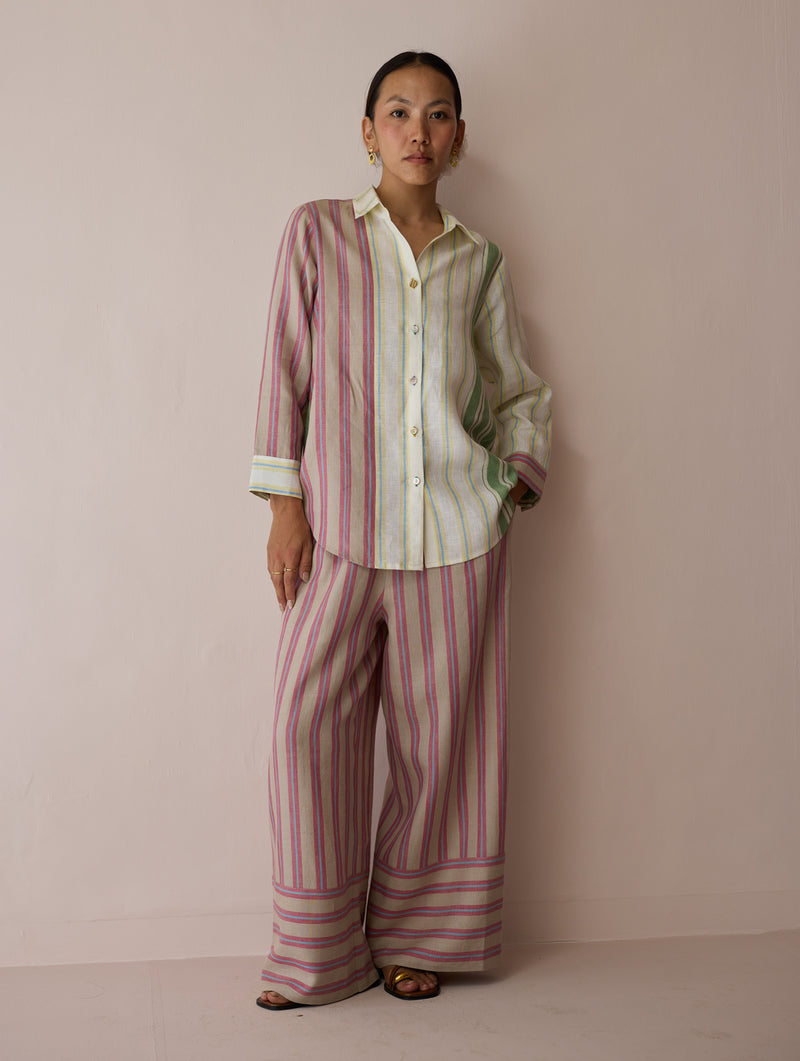 Leena Patchwork Linen Co-ord Set linen co-ord set by Manan in ivory for women Worldwide