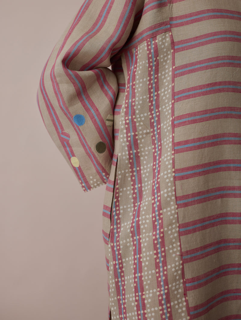 Parvee Block-Printed Linen Kurta Set-Natural linen light kurta set by Manan in ivory for women Worldwide