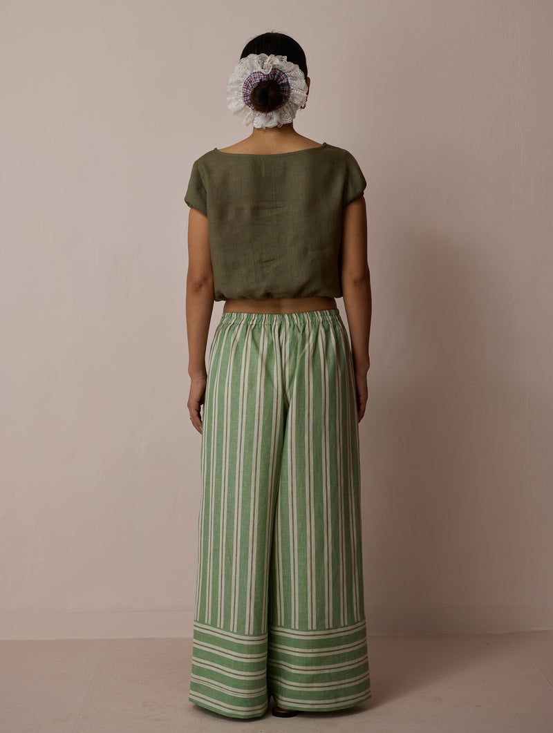 Rimi Linen Co-ord Set-Olive linen co-ord set by Manan in green for women Worldwide