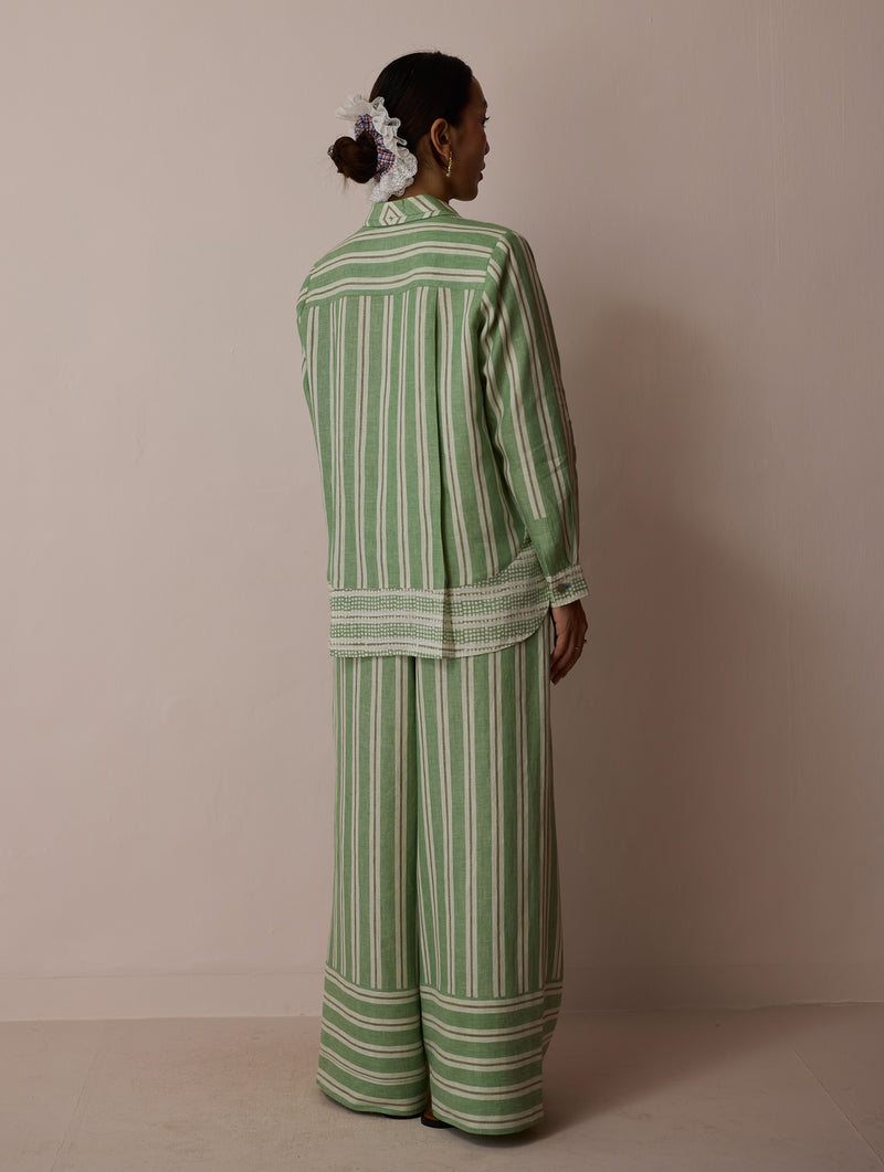 Erra Block-Printed Linen Co-ord-Fern linen co-ord set by Manan in green for women Worldwide