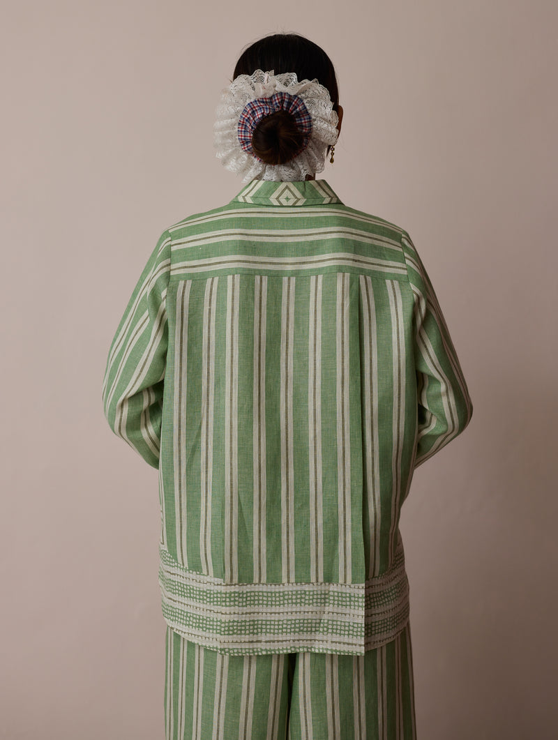 Erra Block-Printed Linen Co-ord-Fern linen co-ord set by Manan in green for women Worldwide