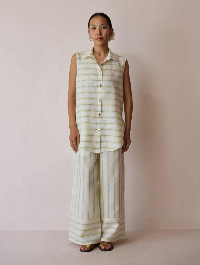 Ello Block-Printed Linen Co-ord-Ivory linen co-ord set by Manan in ivory for women Worldwide