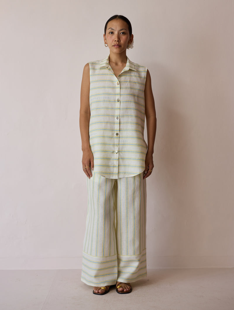 Ello Block-Printed Linen Co-ord-Ivory linen co-ord set by Manan in ivory for women Worldwide