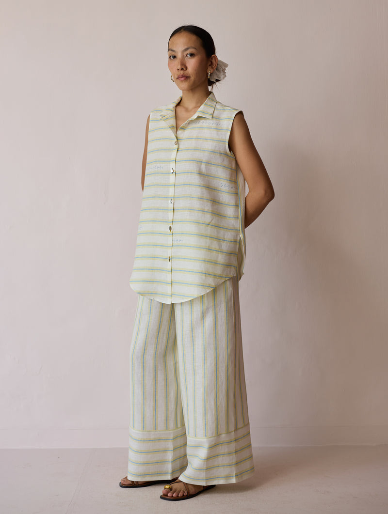 Ello Block-Printed Linen Co-ord-Ivory linen co-ord set by Manan in ivory for women Worldwide