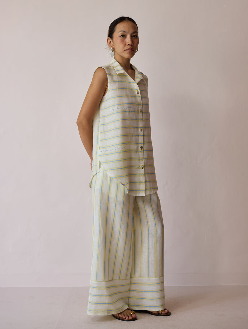 Ello Block-Printed Linen Co-ord-Ivory linen co-ord set by Manan in ivory for women Worldwide