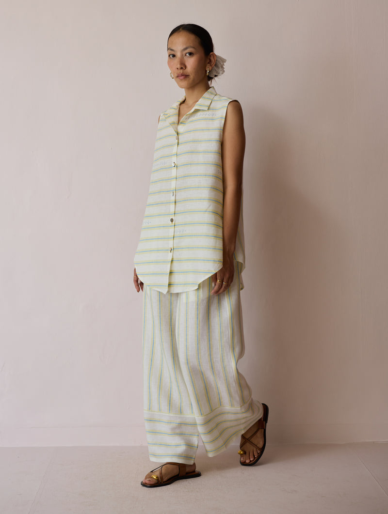 Ello Block-Printed Linen Co-ord-Ivory linen co-ord set by Manan in ivory for women Worldwide