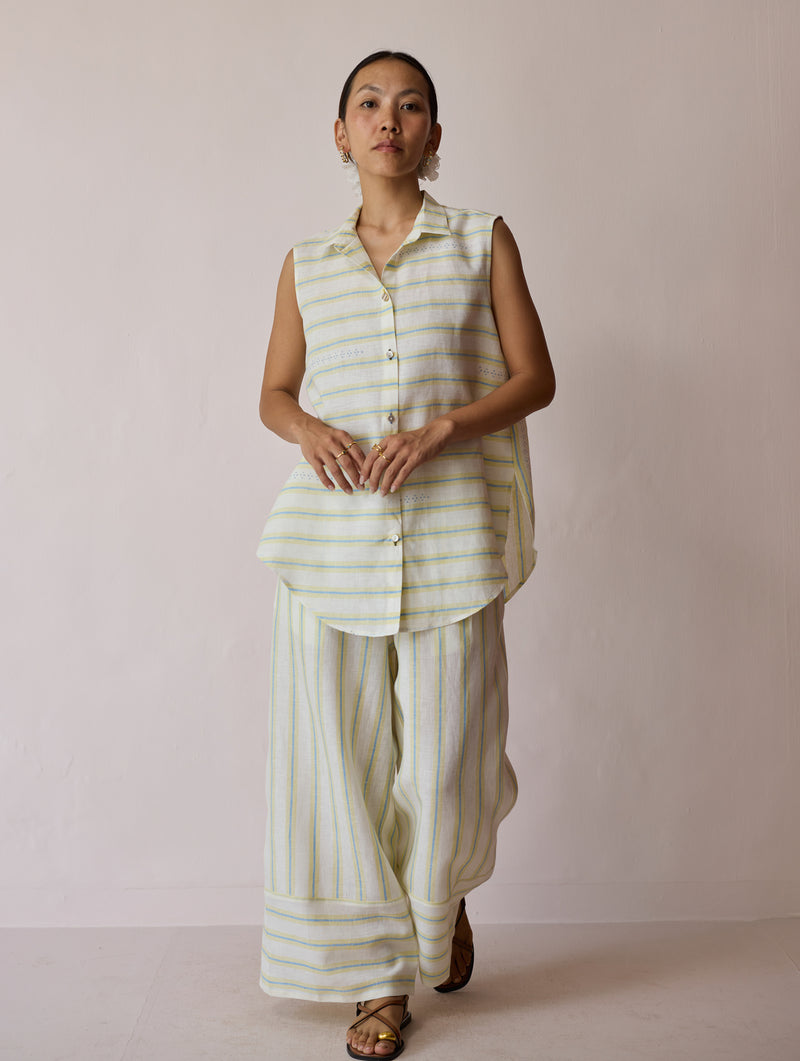 Ello Block-Printed Linen Co-ord-Ivory linen co-ord set by Manan in ivory for women Worldwide