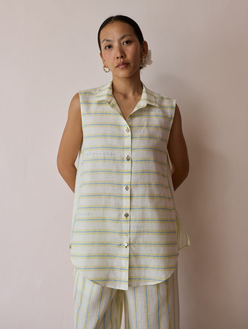 Ello Block-Printed Linen Co-ord-Ivory linen co-ord set by Manan in ivory for women Worldwide