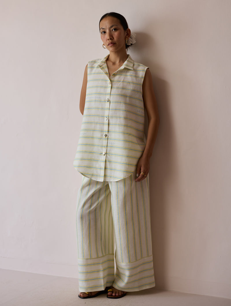Ello Block-Printed Linen Co-ord-Ivory linen co-ord set by Manan in ivory for women Worldwide