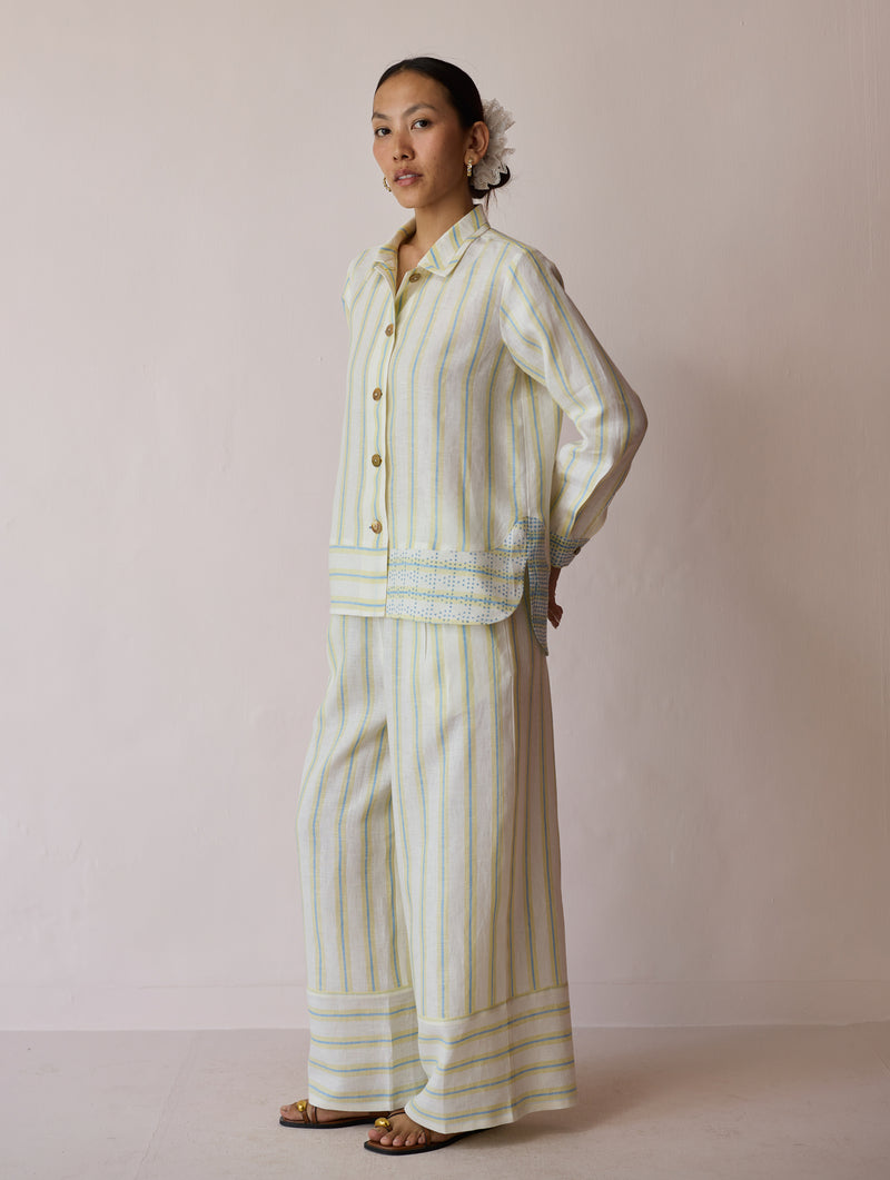 Erra Block-Printed Linen Co-ord-Ivory linen co-ord set by Manan in ivory for women Worldwide
