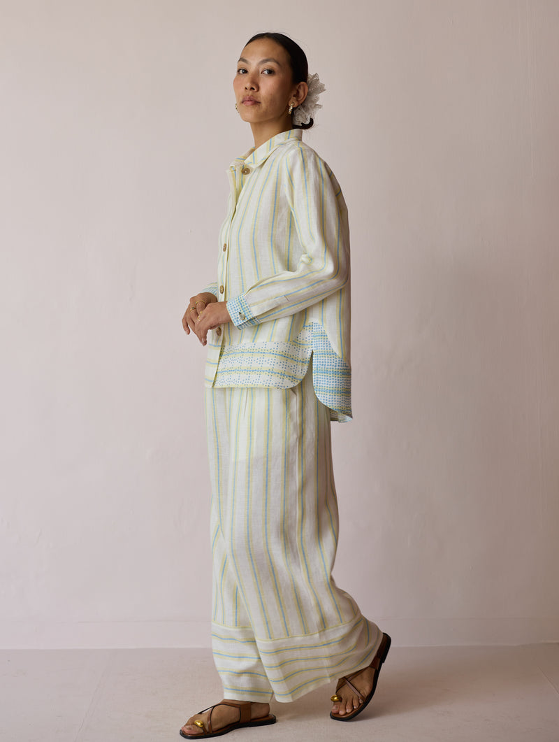 Erra Block-Printed Linen Co-ord-Ivory linen co-ord set by Manan in ivory for women Worldwide