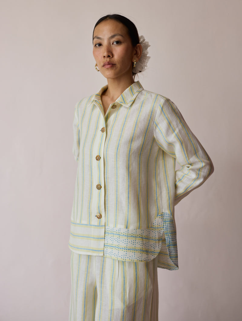 Erra Block-Printed Linen Co-ord-Ivory linen co-ord set by Manan in ivory for women Worldwide