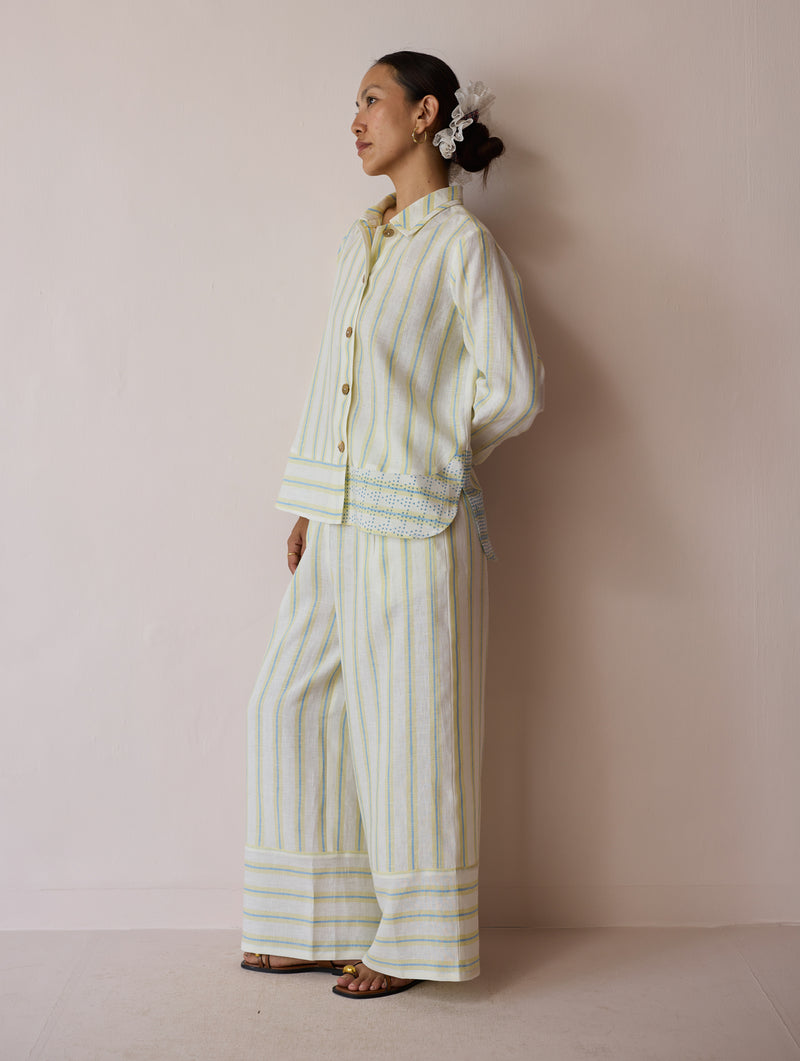 Erra Block-Printed Linen Co-ord-Ivory linen co-ord set by Manan in ivory for women Worldwide