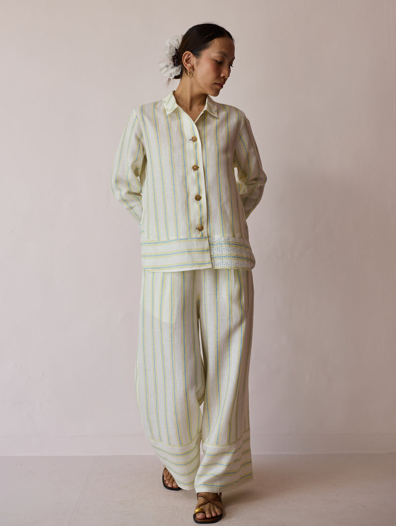 Erra Block-Printed Linen Co-ord-Ivory linen co-ord set by Manan in ivory for women Worldwide