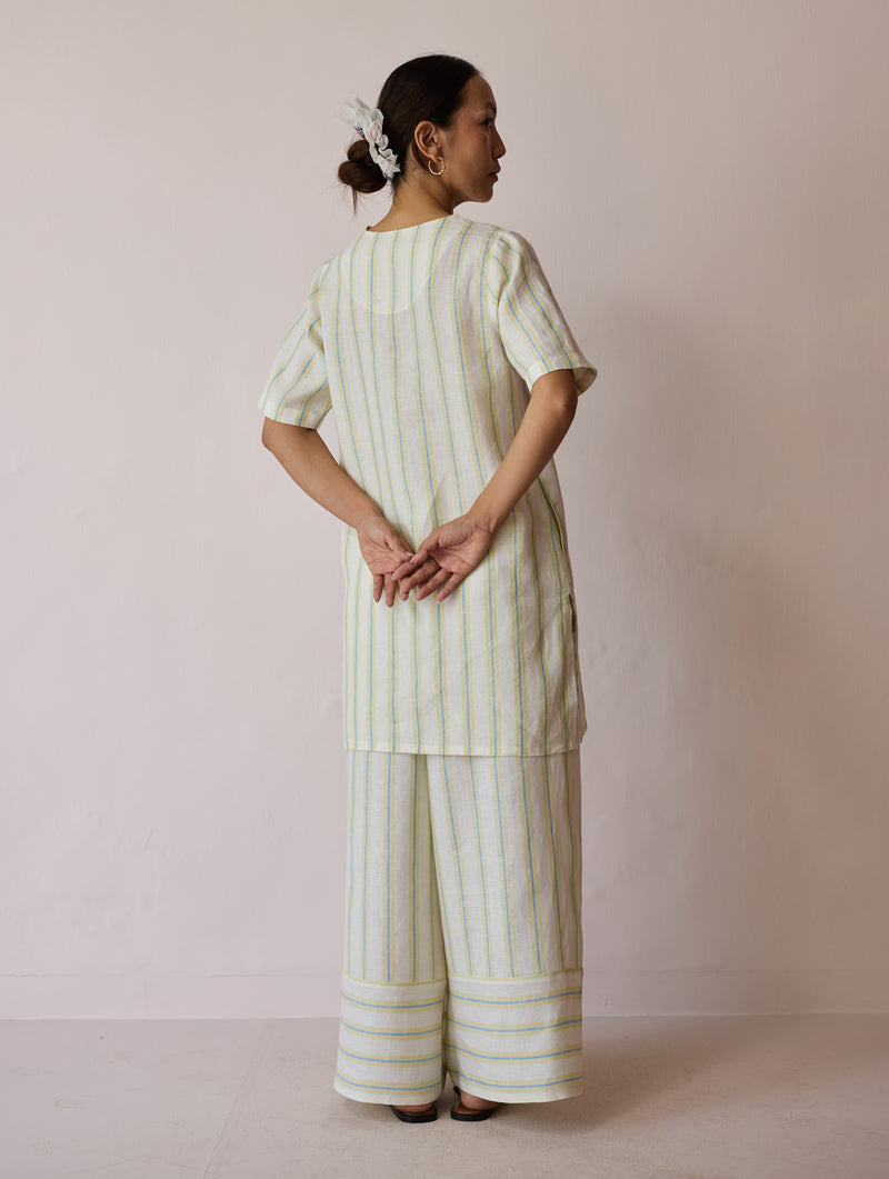 Selle Linen Applique Kurta Set-Ivory linen co-ord set by Manan in ivory for women Worldwide