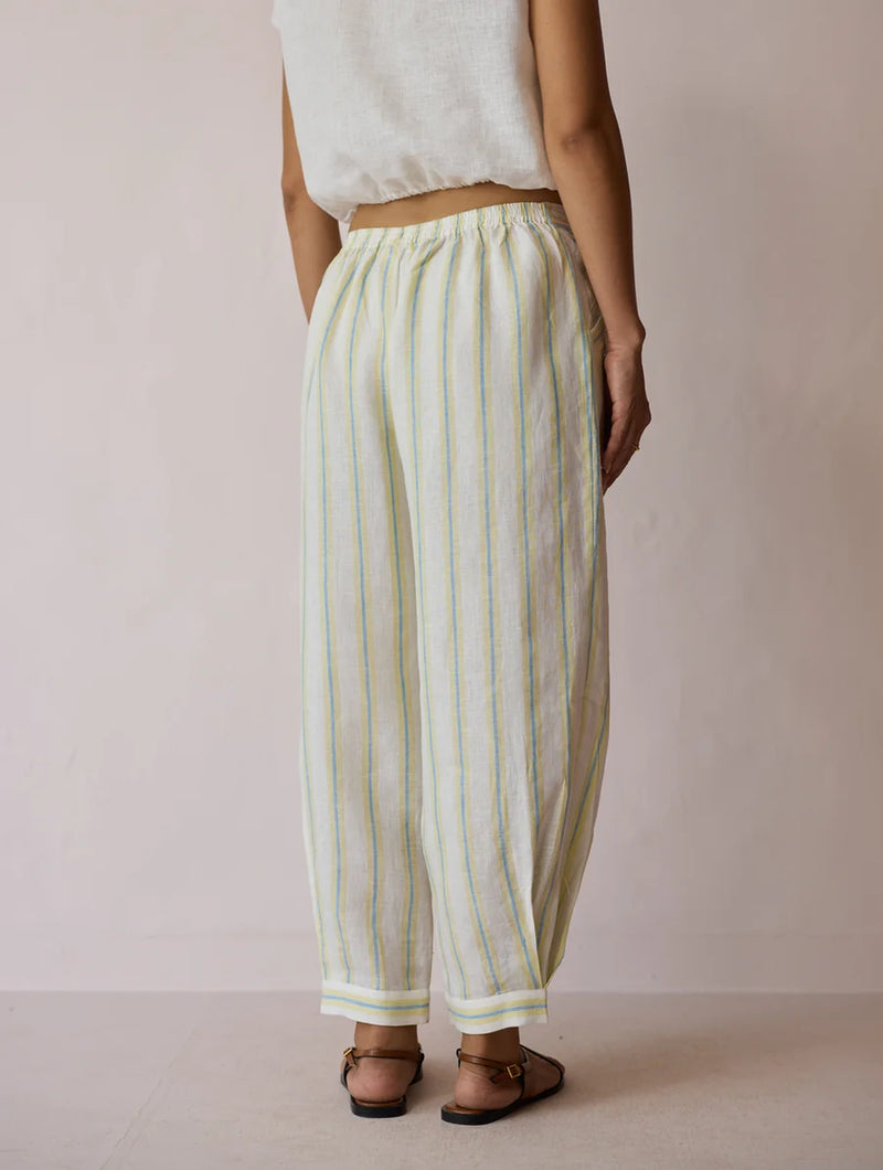 Terra Pleated Hem Stripe Linen Pants-Ivory linen pant/trouser by Manan in ivory for women Worldwide