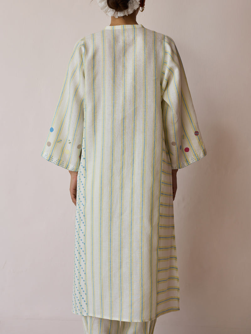 Parvee Block-Printed Linen Kurta Set-Ivory linen light kurta set by Manan in ivory for women Worldwide