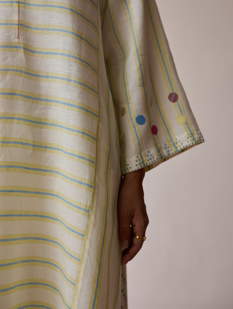 Parvee Block-Printed Linen Kurta Set-Ivory linen light kurta set by Manan in ivory for women Worldwide