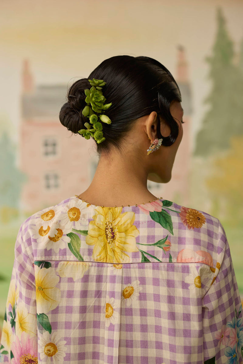 Lilac Daisy Mid Kurta Set cotton co-ord set by Nadiya Paar in lilac for women Worldwide