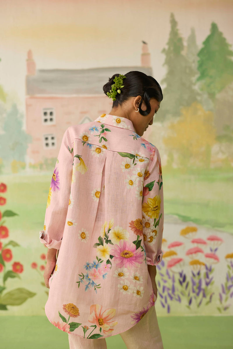 Nice Day Linen Shirt Pink linen top/shirt by Nadiya Paar in pink for women Worldwide