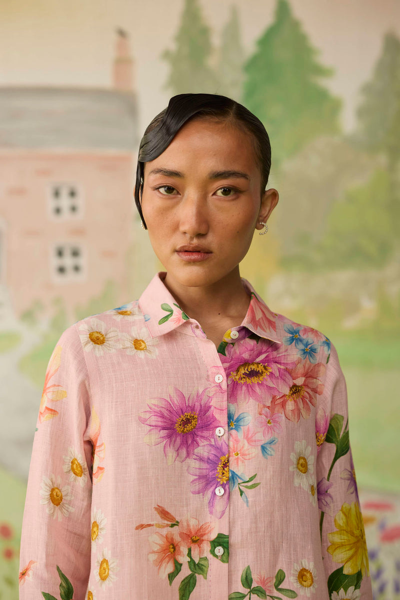 Nice Day Linen Shirt Pink linen top/shirt by Nadiya Paar in pink for women Worldwide