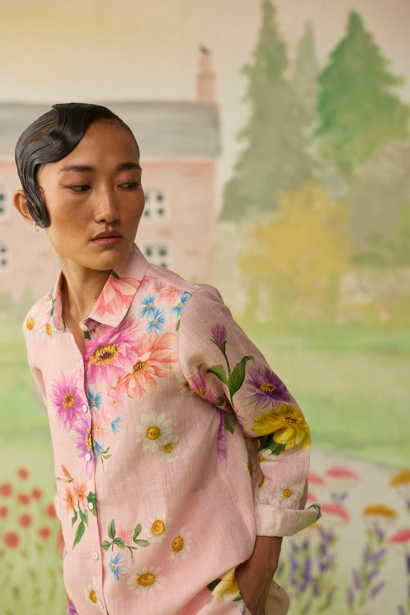Nice Day Linen Shirt Pink linen top/shirt by Nadiya Paar in pink for women Worldwide