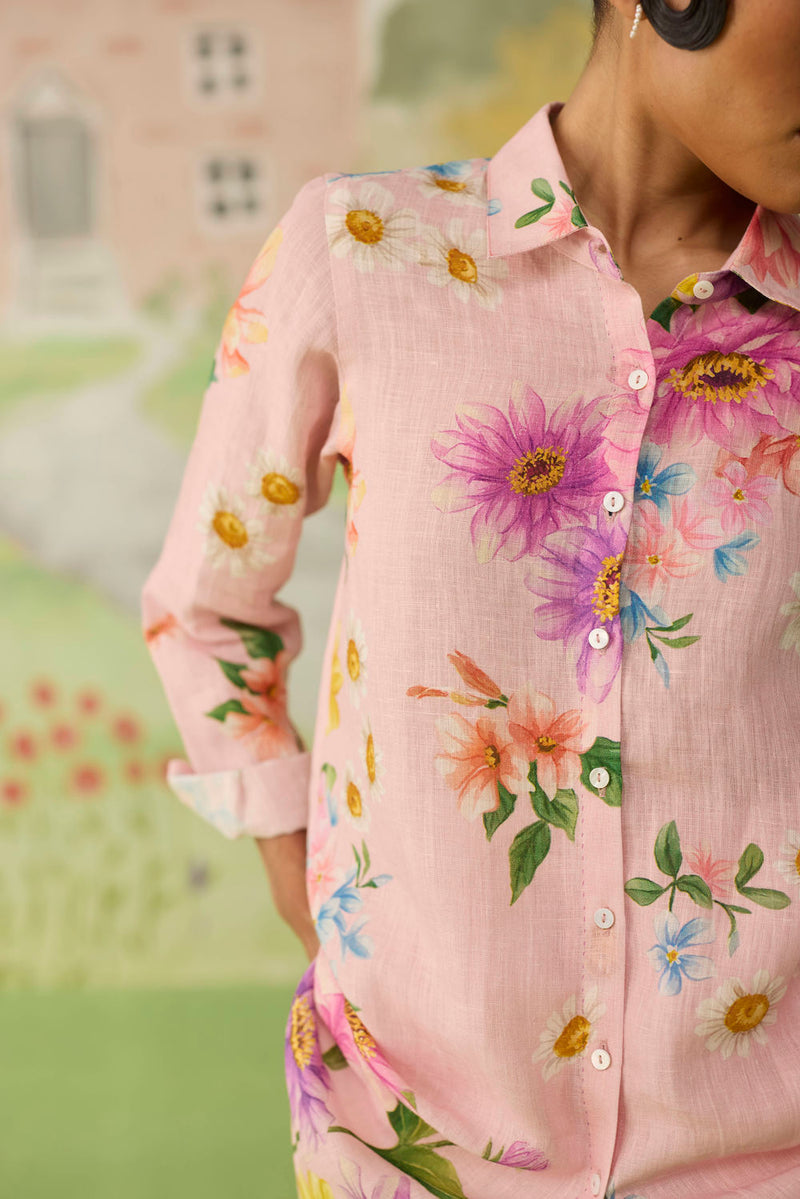 Nice Day Linen Shirt Pink linen top/shirt by Nadiya Paar in pink for women Worldwide