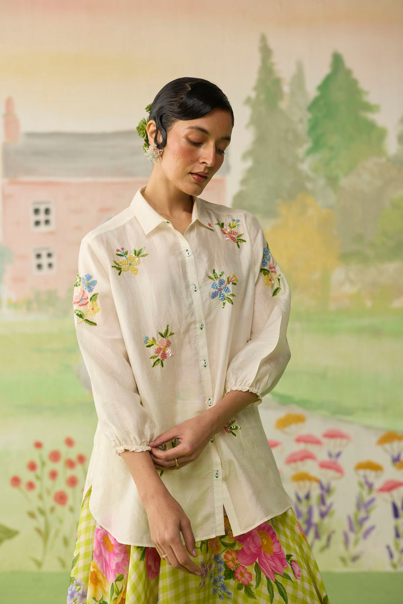 Like a Song Mulberry Silk Shirt silk top/shirt by Nadiya Paar in off white for women Worldwide