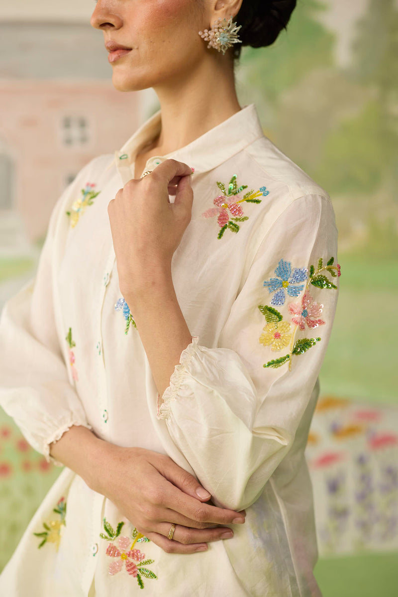 Like a Song Mulberry Silk Shirt silk top/shirt by Nadiya Paar in off white for women Worldwide