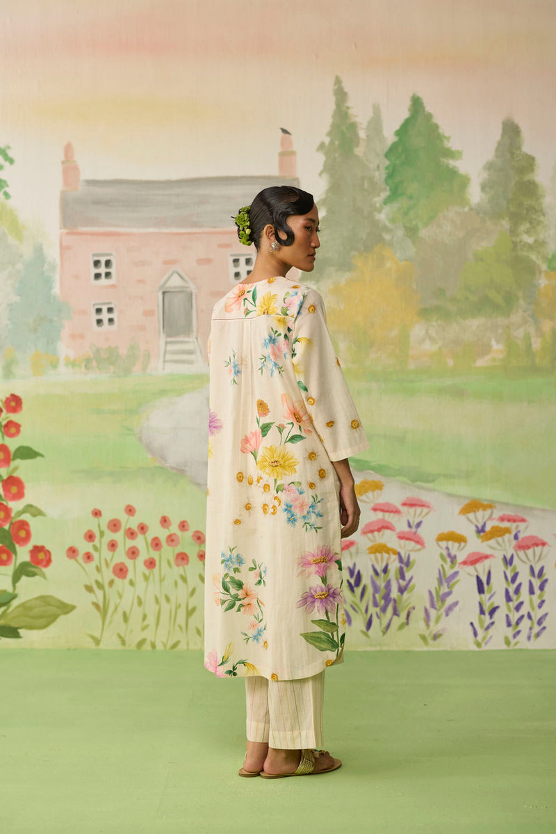 Off-white Daisy Long Kurta Set cotton co-ord set by Nadiya Paar in off white for women Worldwide