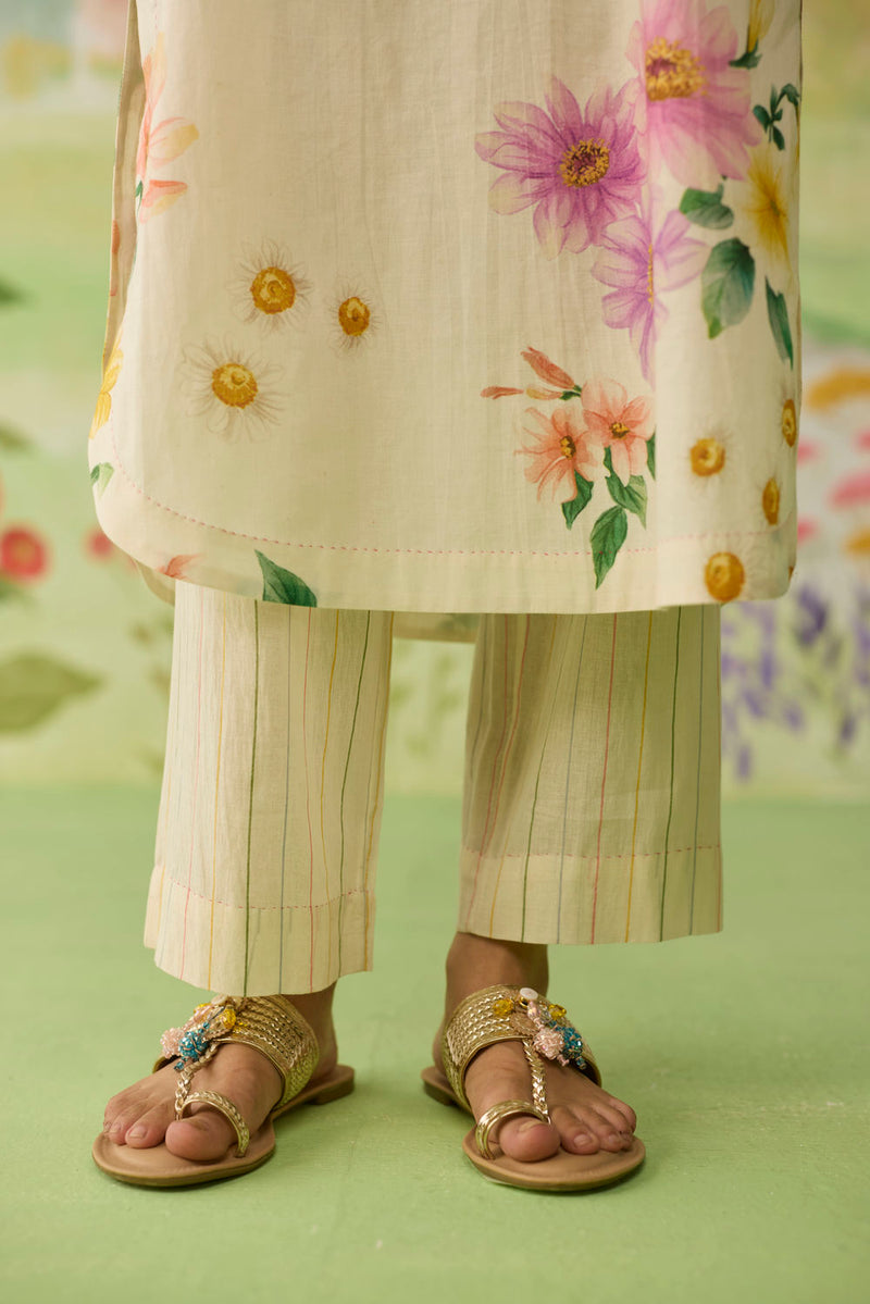 Off-white Daisy Long Kurta Set cotton co-ord set by Nadiya Paar in off white for women Worldwide