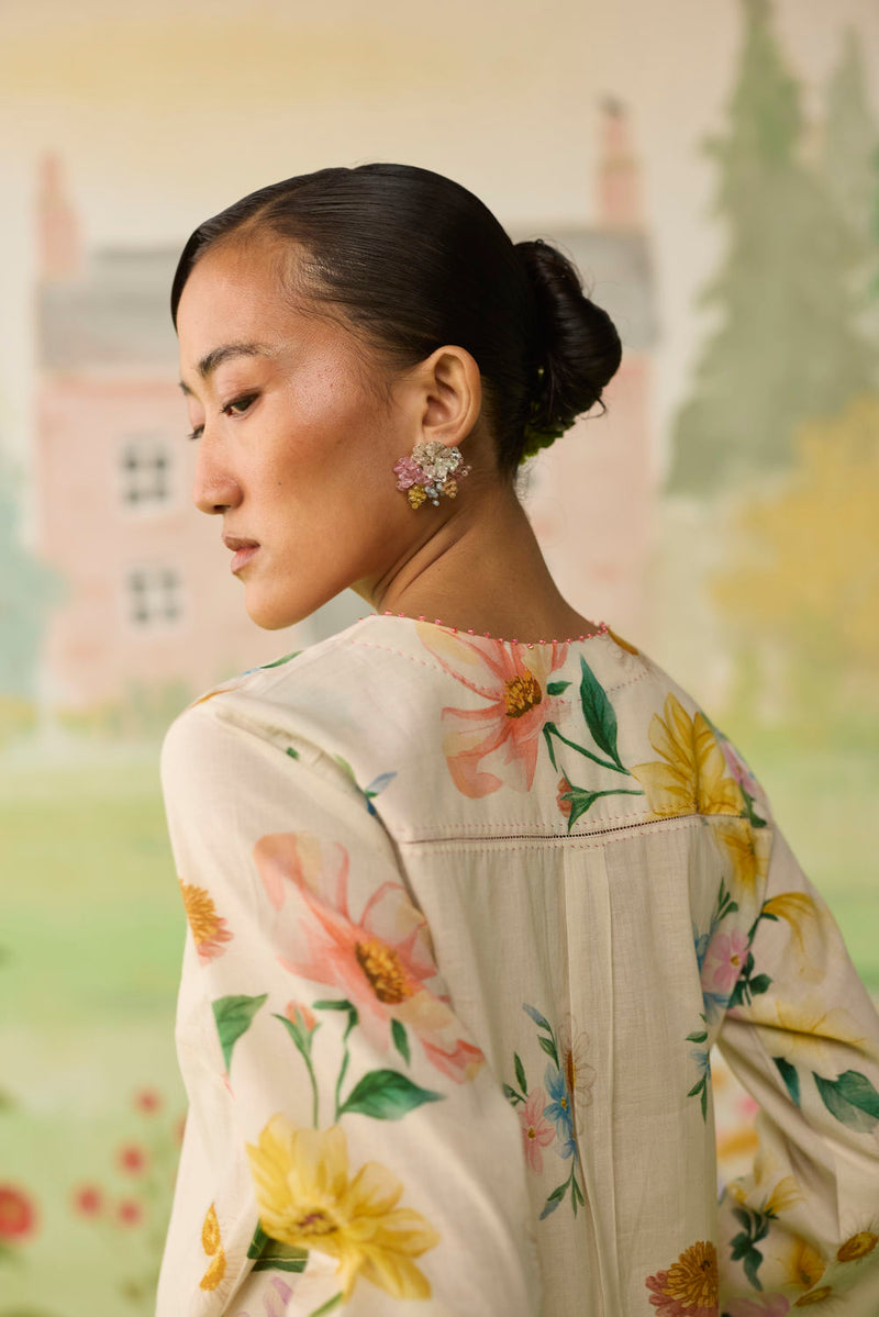 Off-white Daisy Long Kurta Set cotton co-ord set by Nadiya Paar in off white for women Worldwide