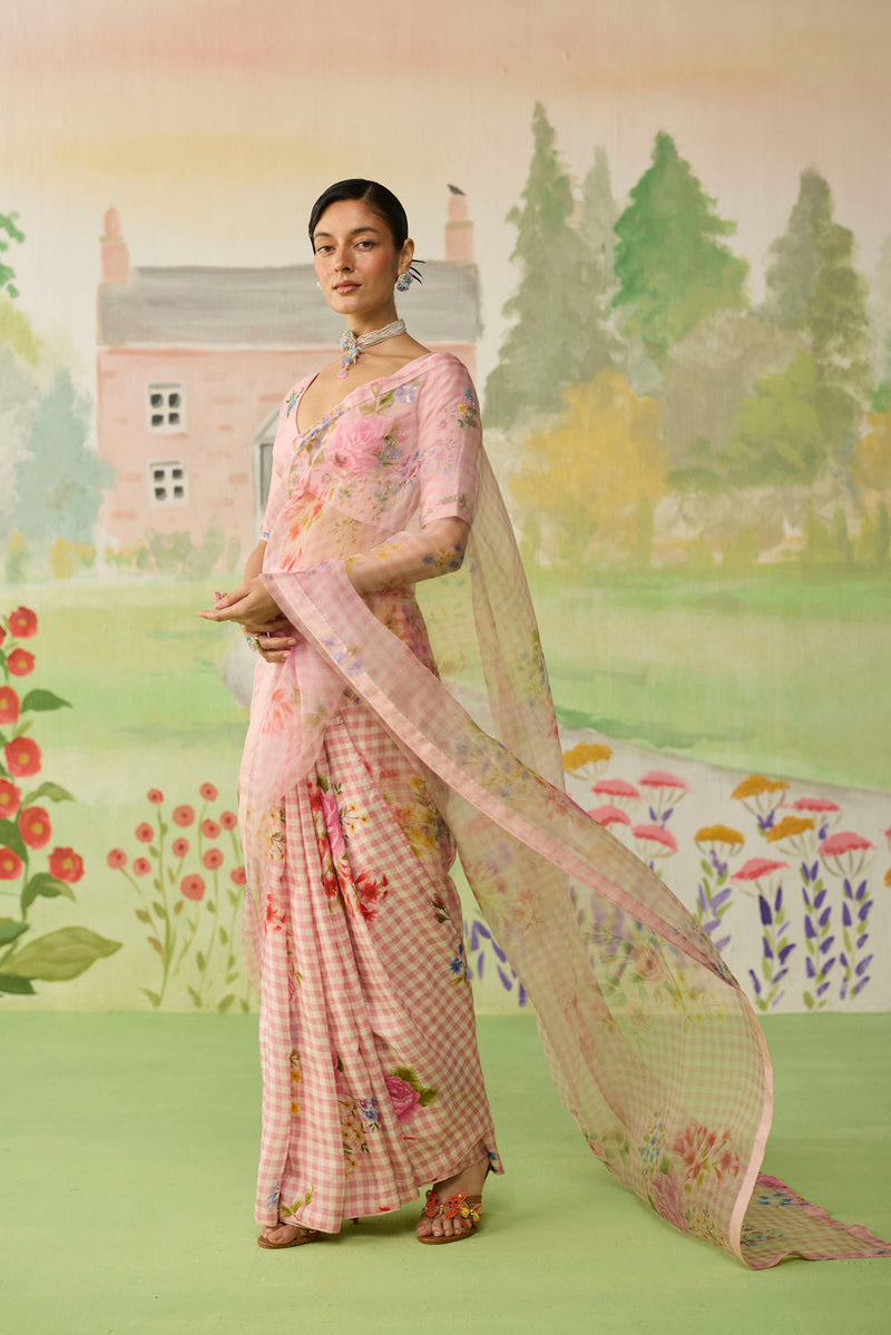 Wild Rose Mulberry Silk and Silk Organza Sari silk saree by Nadiya Paar in pink for women Worldwide