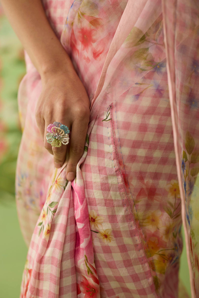 Wild Rose Mulberry Silk and Silk Organza Sari silk saree by Nadiya Paar in pink for women Worldwide