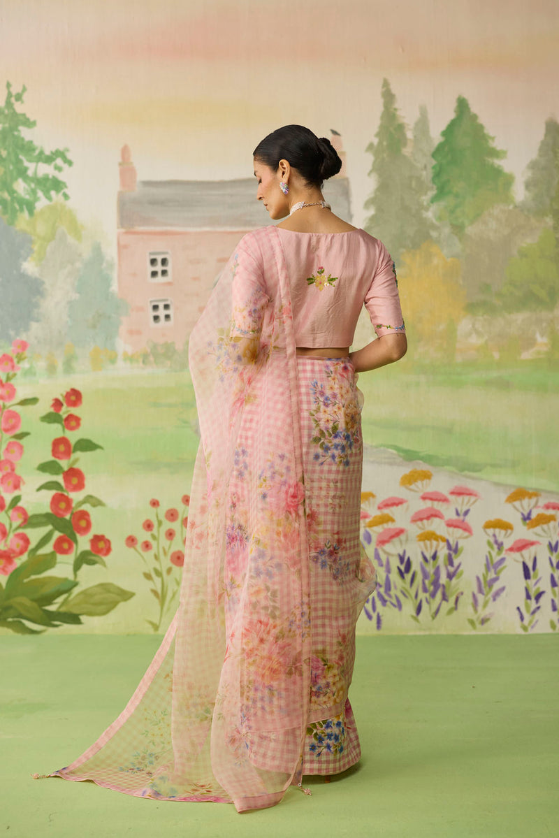 Wild Rose Mulberry Silk and Silk Organza Sari silk saree by Nadiya Paar in pink for women Worldwide