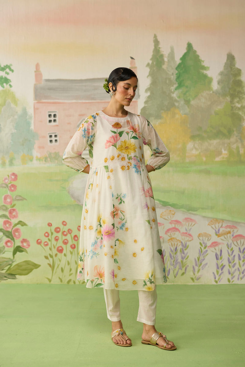 Golden Hour Off-white Long Kurta Set Khadi Silk silk co-ord set by Nadiya Paar in off white for women Worldwide