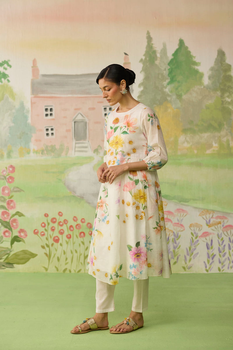 Golden Hour Off-white Long Kurta Set Khadi Silk silk co-ord set by Nadiya Paar in off white for women Worldwide