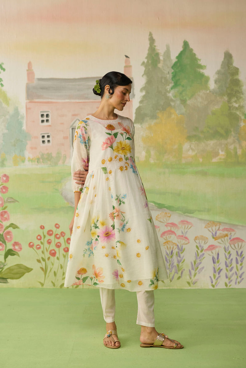 Golden Hour Off-white Long Kurta Set Khadi Silk silk co-ord set by Nadiya Paar in off white for women Worldwide