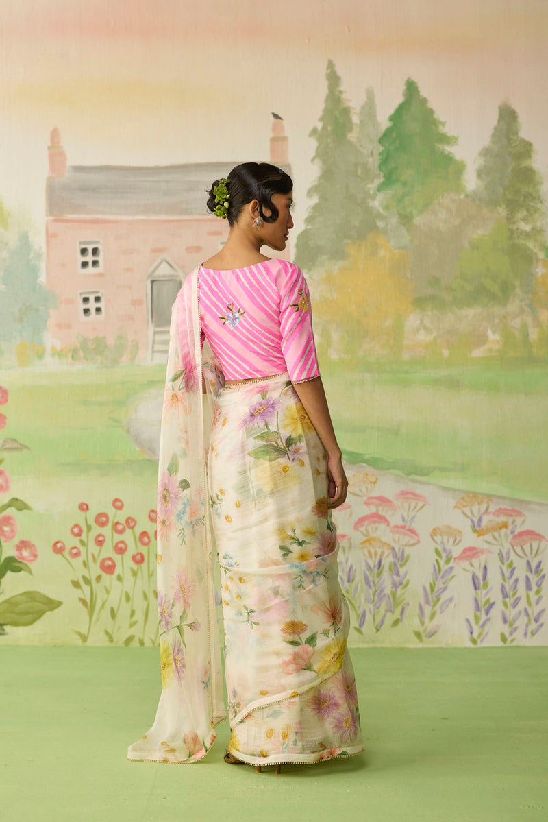 Chamomile Kota Doria Silk Sari silk saree by Nadiya Paar in off white for women Worldwide