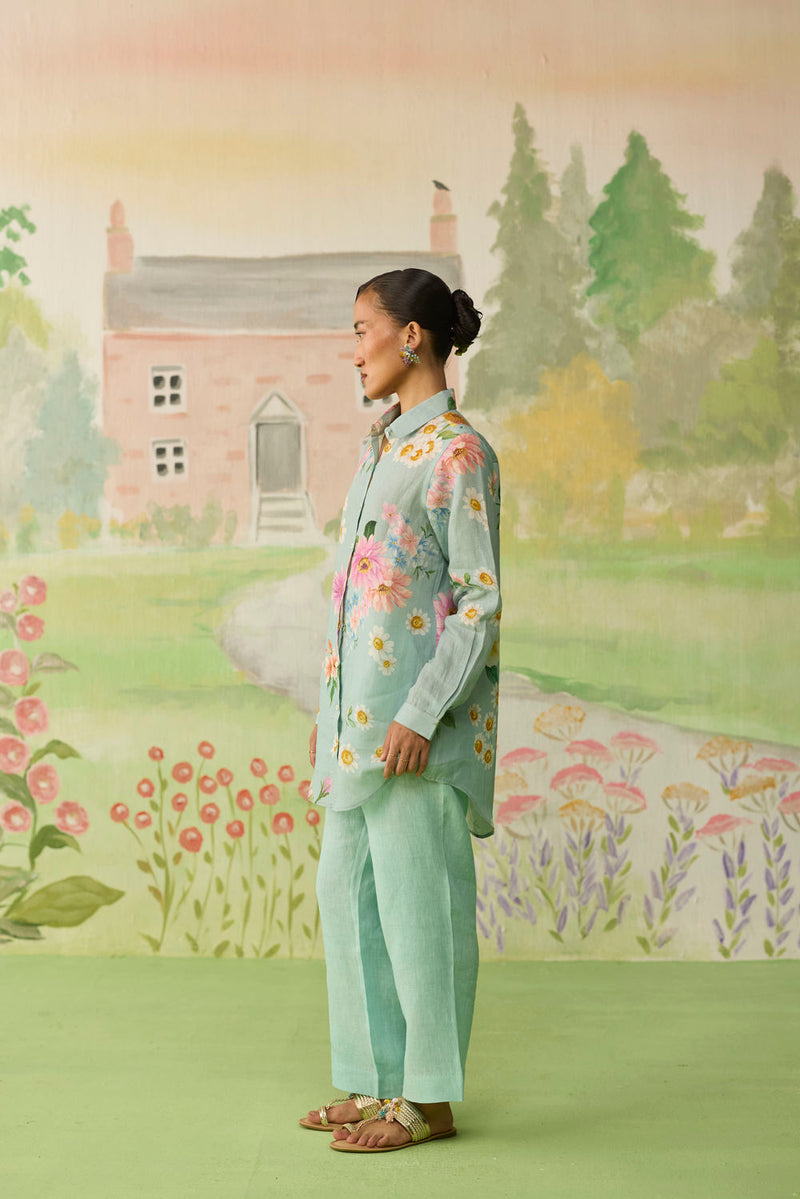 Nice Day Linen Co-ord Set Aqua Blue linen co-ord set by Nadiya Paar in blue for women Worldwide