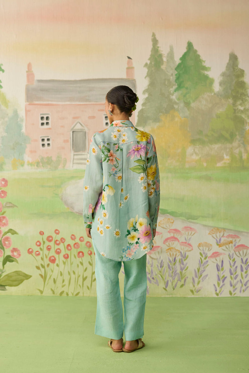 Nice Day Linen Co-ord Set Aqua Blue linen co-ord set by Nadiya Paar in blue for women Worldwide