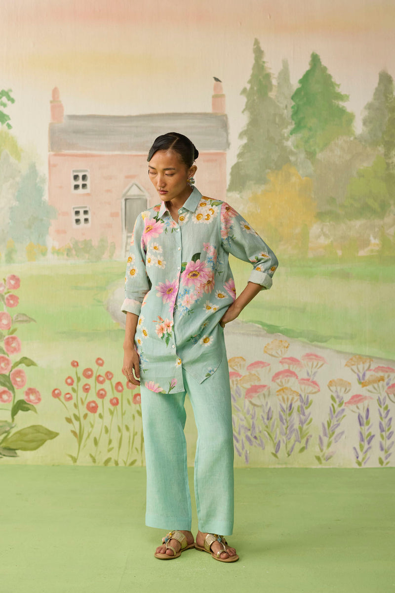 Nice Day Linen Co-ord Set Aqua Blue linen co-ord set by Nadiya Paar in blue for women Worldwide