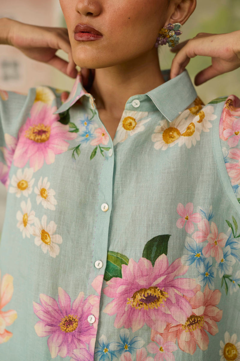 Nice Day Linen Co-ord Set Aqua Blue linen co-ord set by Nadiya Paar in blue for women Worldwide