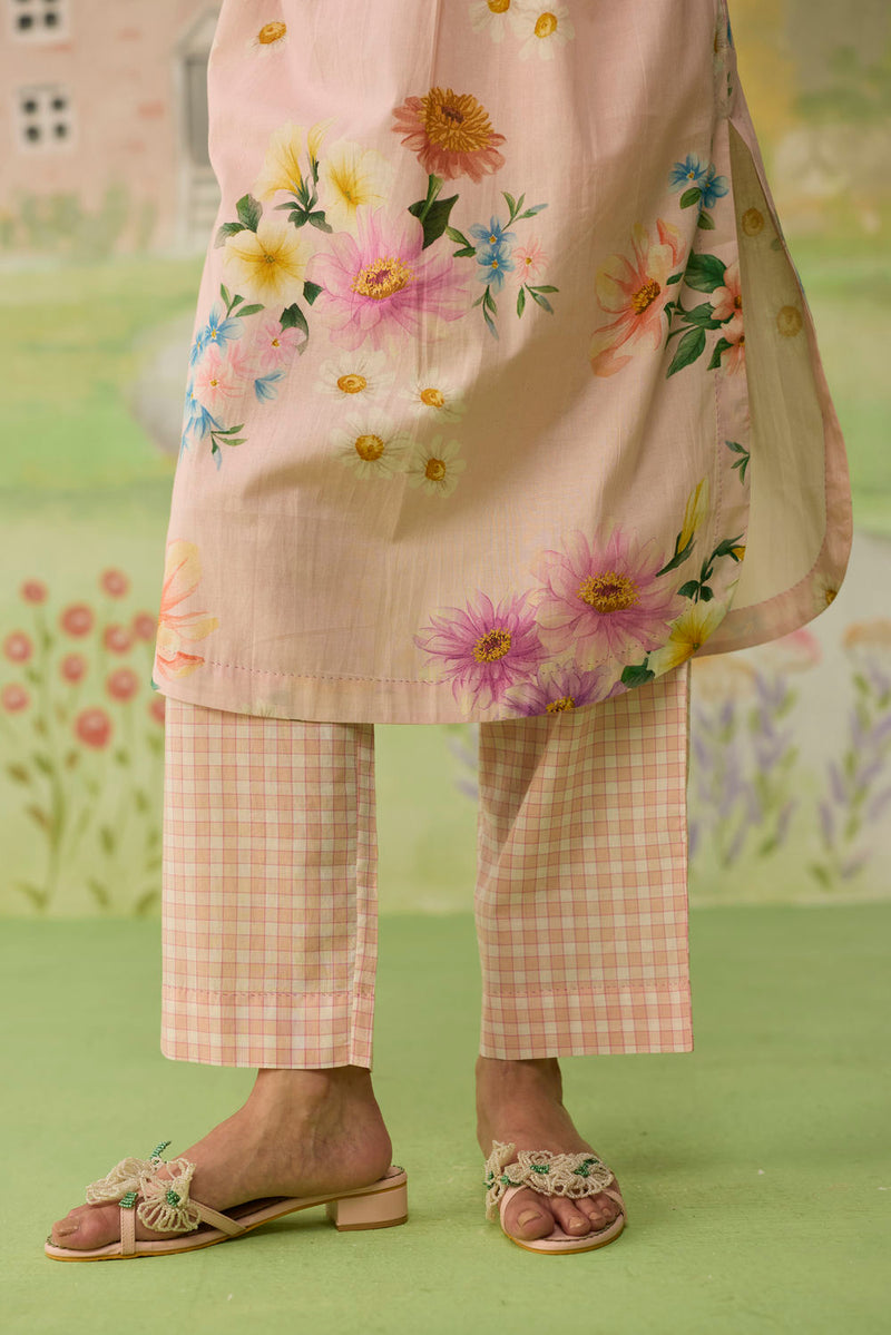 Pink Daisy Long Kurta Set cotton co-ord set by Nadiya Paar in pink for women Worldwide